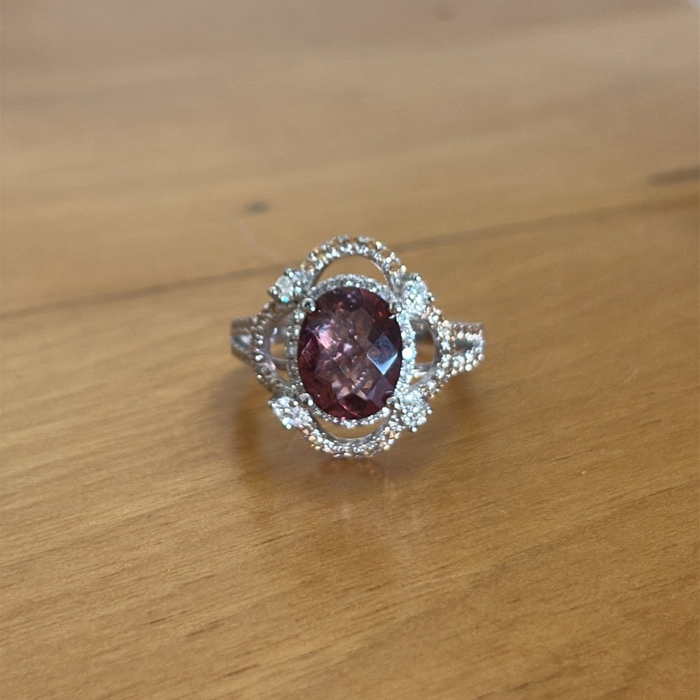3.30tcw Salmon Topaz Yellow Sapphire Lab Diamond Ring Sterling Silver Size 7 - Picture 4 of 16